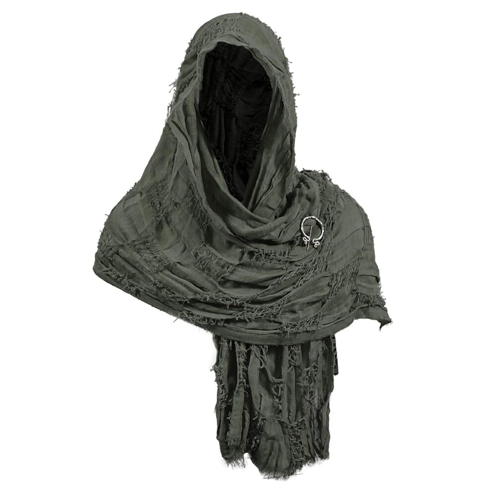 4751 Post Apocalyptic Shawl Medieval Hooded Shawl Scarf with Viking Brooch